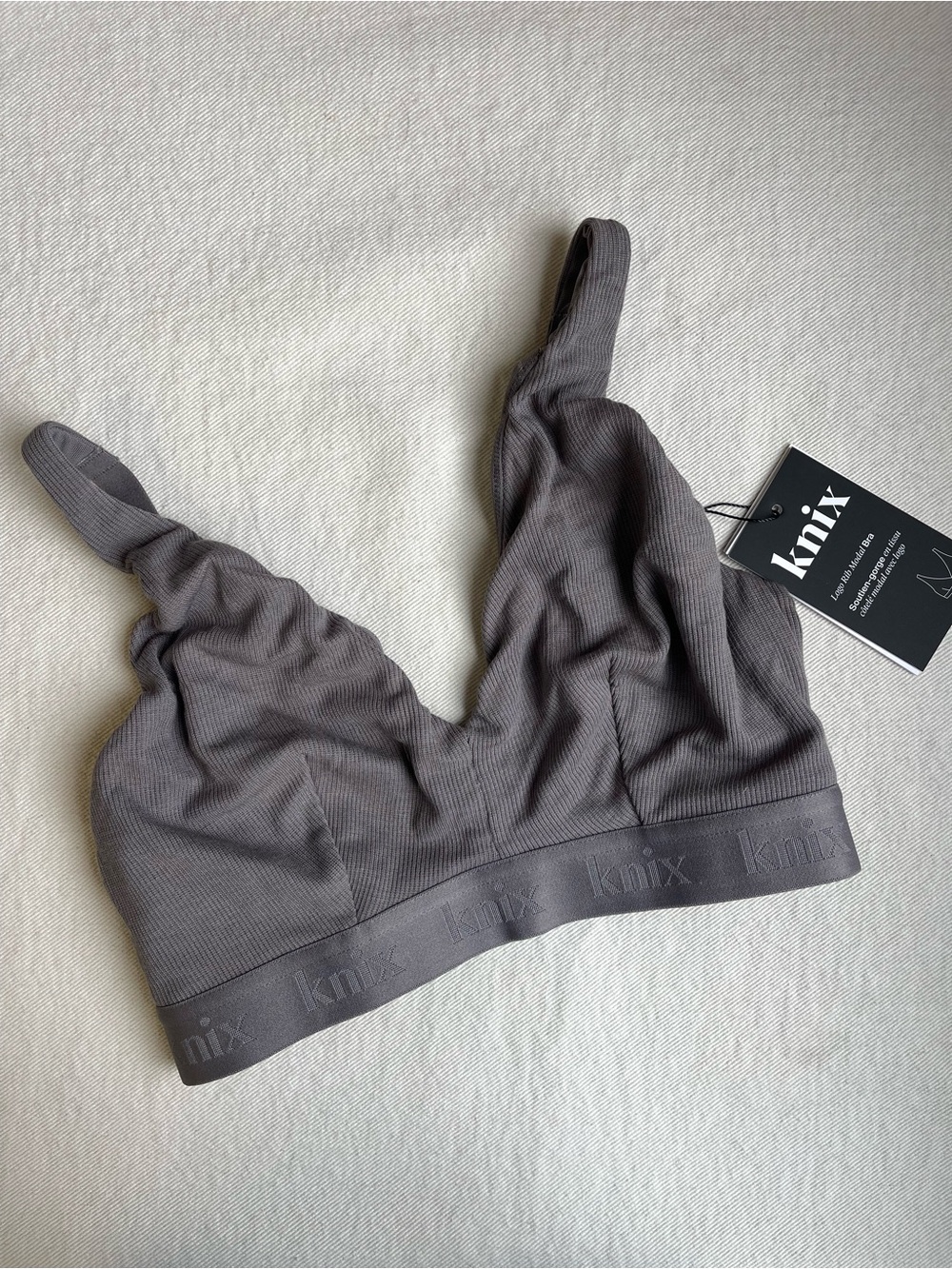 Knix Logo Rib Modal Bra Grey - Picture 4 of 12